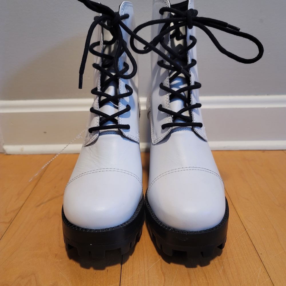 SCHUTZ White Jeannie Lace-up Platform Heeled Combat Boot White Leather Size 7.5 - Picture 2 of 8